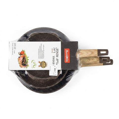 3-Piece Non-Stick Frying Pan Set with Wooden Handles